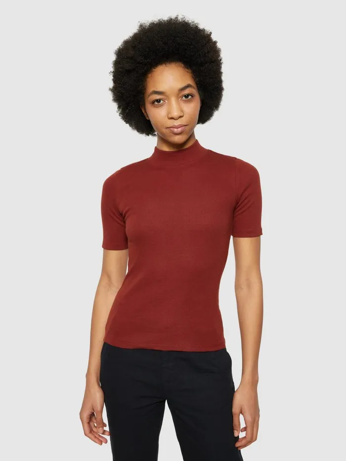 KnowledgeCotton Apparel TShirts And Tops Rib High Neck Short Sleeve Fired Brick 8211 Women KnowledgeCotton Apparel TShirts And Tops Rib High Neck Short Sleeve Fired Brick 8211 Women