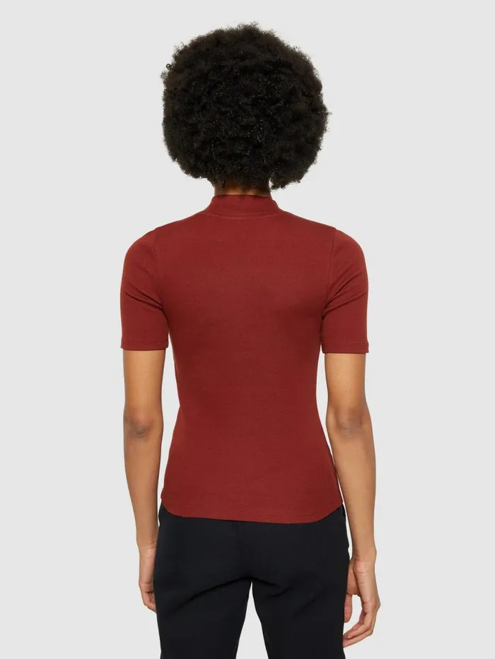 KnowledgeCotton Apparel TShirts And Tops Rib High Neck Short Sleeve Fired Brick 8211 Women KnowledgeCotton Apparel TShirts And Tops Rib High Neck Short Sleeve Fired Brick 8211 Women