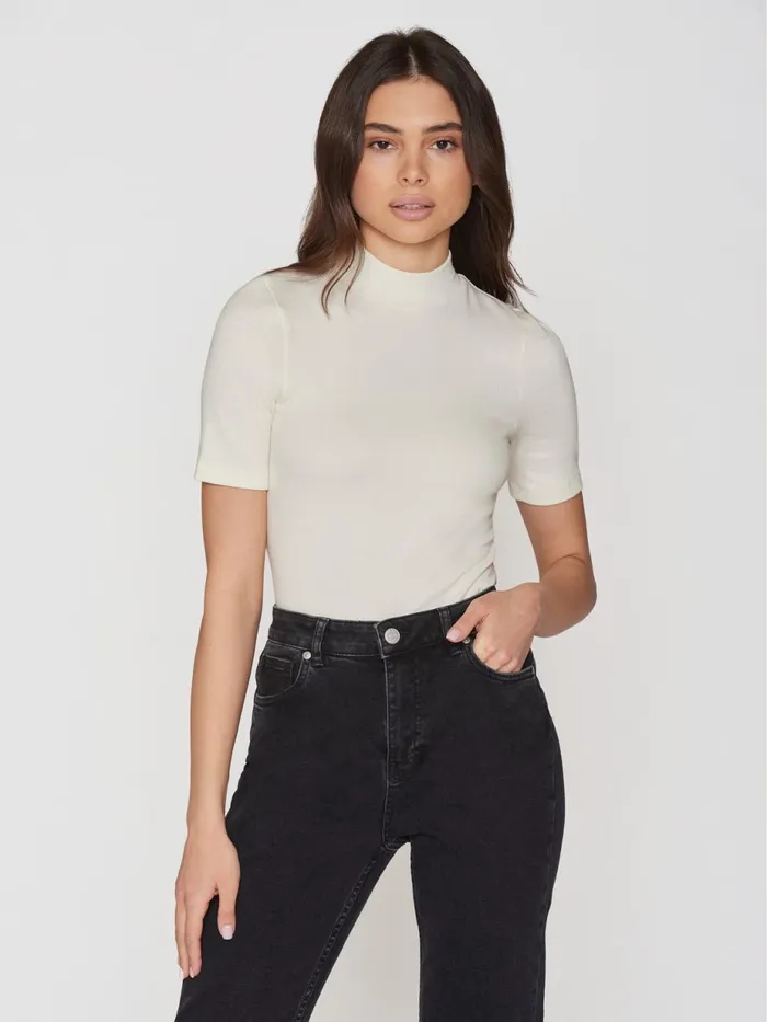 KnowledgeCotton Apparel TShirts And Tops Rib High Neck SS Star White 8211 Women KnowledgeCotton Apparel TShirts And Tops Rib High Neck SS Star White 8211 Women