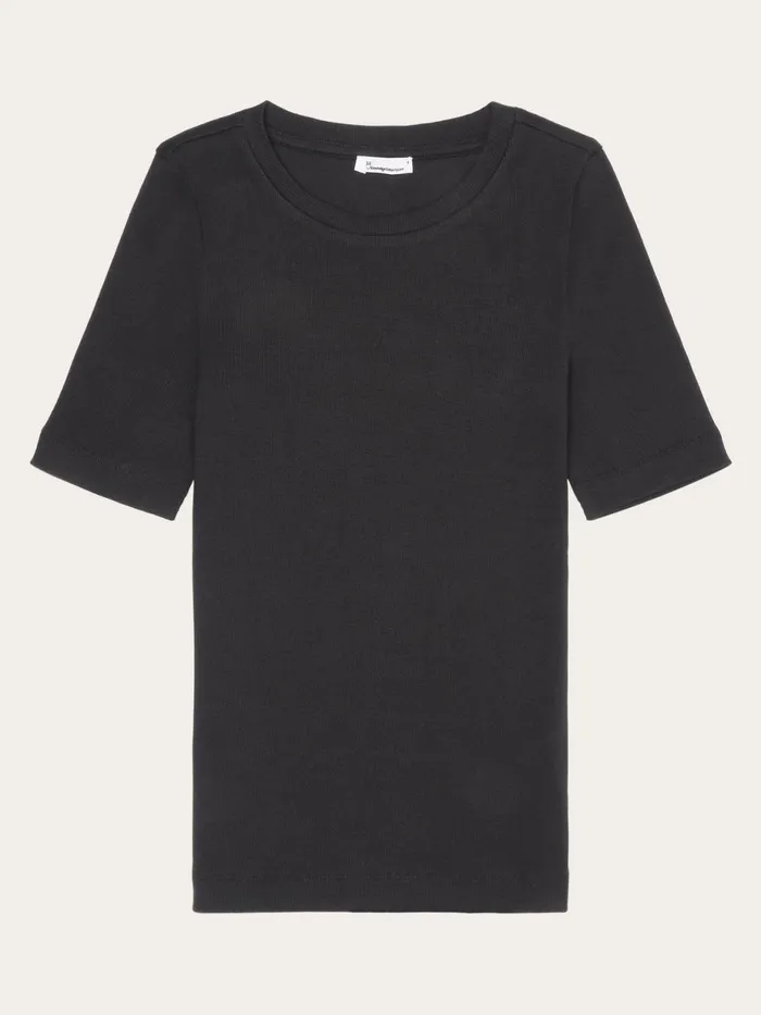 KnowledgeCotton Apparel TShirts And Tops Rib Tshirt Black Jet 8211 Women