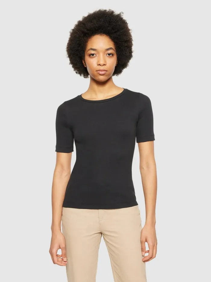 KnowledgeCotton Apparel TShirts And Tops Rib Tshirt Black Jet 8211 Women KnowledgeCotton Apparel TShirts And Tops Rib Tshirt Black Jet 8211 Women