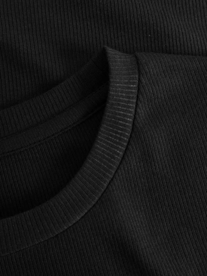 KnowledgeCotton Apparel TShirts And Tops Rib Tshirt Black Jet 8211 Women KnowledgeCotton Apparel TShirts And Tops Rib Tshirt Black Jet 8211 Women