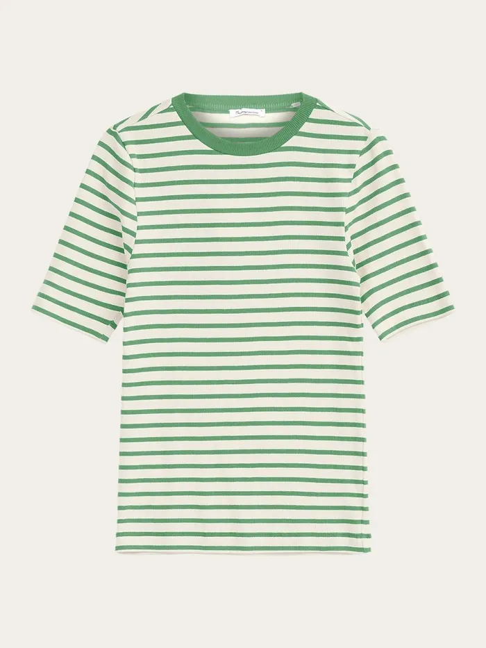 KnowledgeCotton Apparel TShirts And Tops Striped Rib Tshirt Green Stripe 8211 Women KnowledgeCotton Apparel TShirts And Tops Striped Rib Tshirt Green Stripe 8211 Women