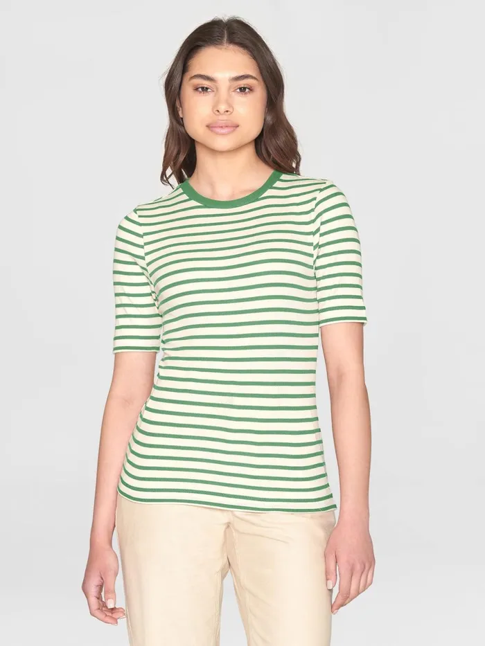 KnowledgeCotton Apparel TShirts And Tops Striped Rib Tshirt Green Stripe 8211 Women
