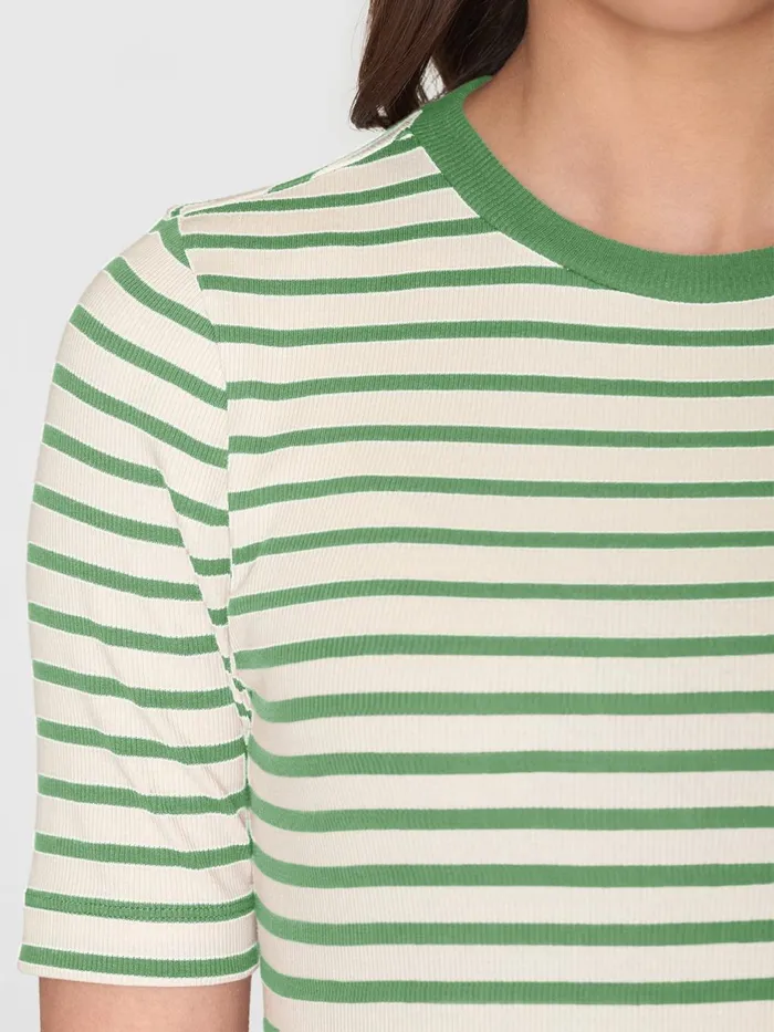 KnowledgeCotton Apparel TShirts And Tops Striped Rib Tshirt Green Stripe 8211 Women