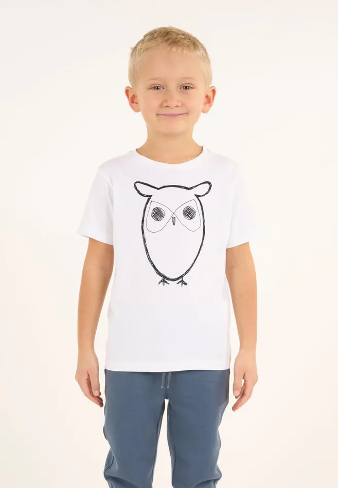 KnowledgeCotton Apparel TShirts Owl Tshirt Bright White 8211 Kids