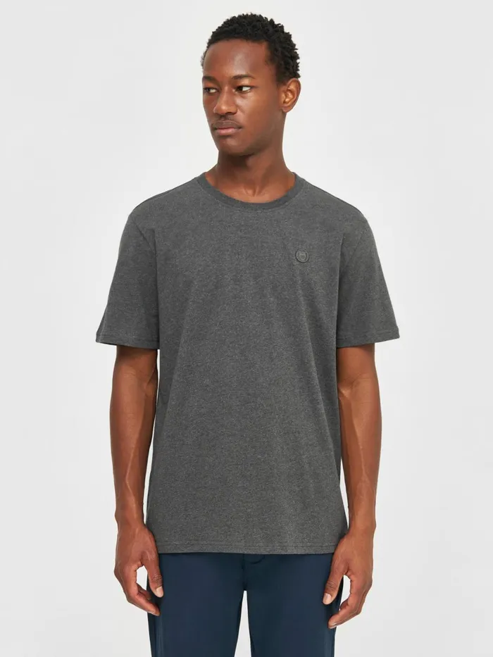 KnowledgeCotton Apparel TShirts Regular Fit Badge Tshirt Dark Grey Melange 8211 Men