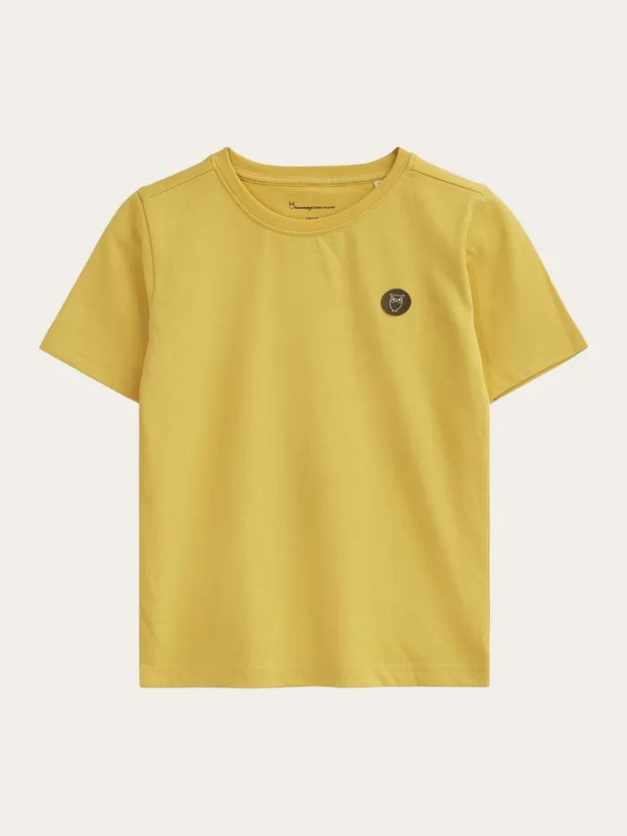 KnowledgeCotton Apparel TShirts Regular Fit Badge Tshirt Misted Yellow 8211 Kids KnowledgeCotton Apparel TShirts Regular Fit Badge Tshirt Misted Yellow 8211 Kids