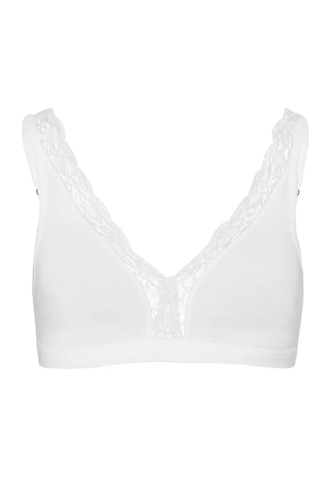 Lace Trim Soft Cup Bra White Women HANRO Wireless Bras