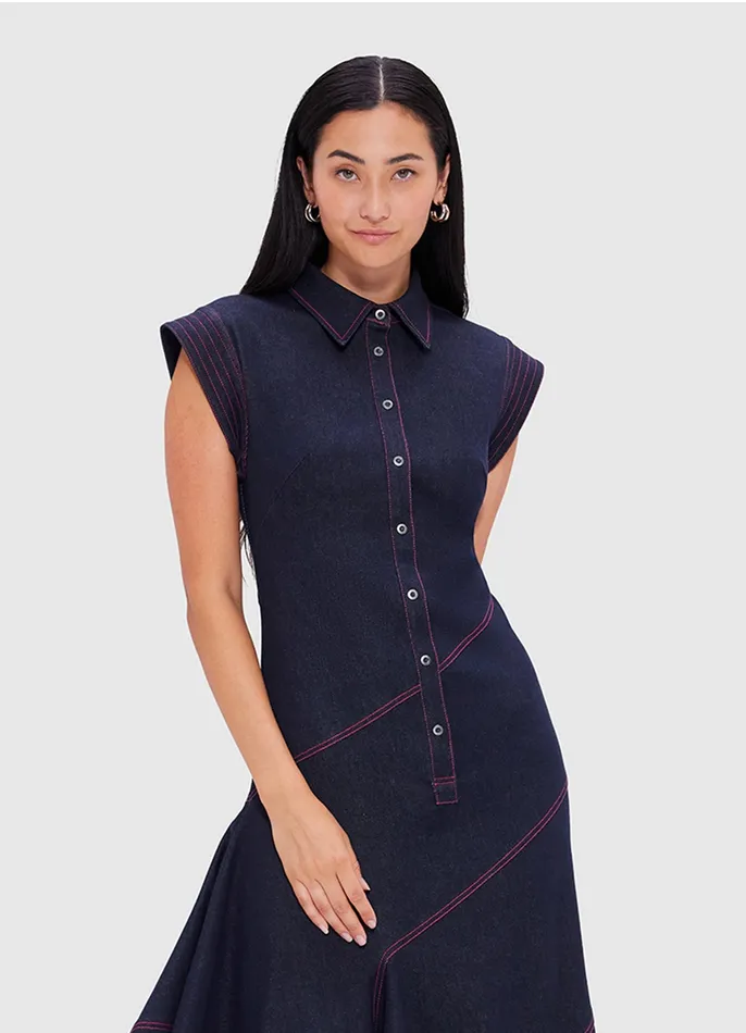 LEO LIN Dresses and Jumpsuits Women Demi Denim Asymmetric Dress 8211 Indigo