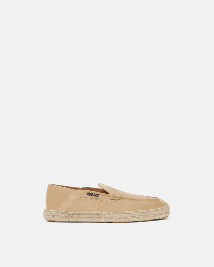 Loafers and Slippers Men Versace Logo Suede Espadrilles Beige