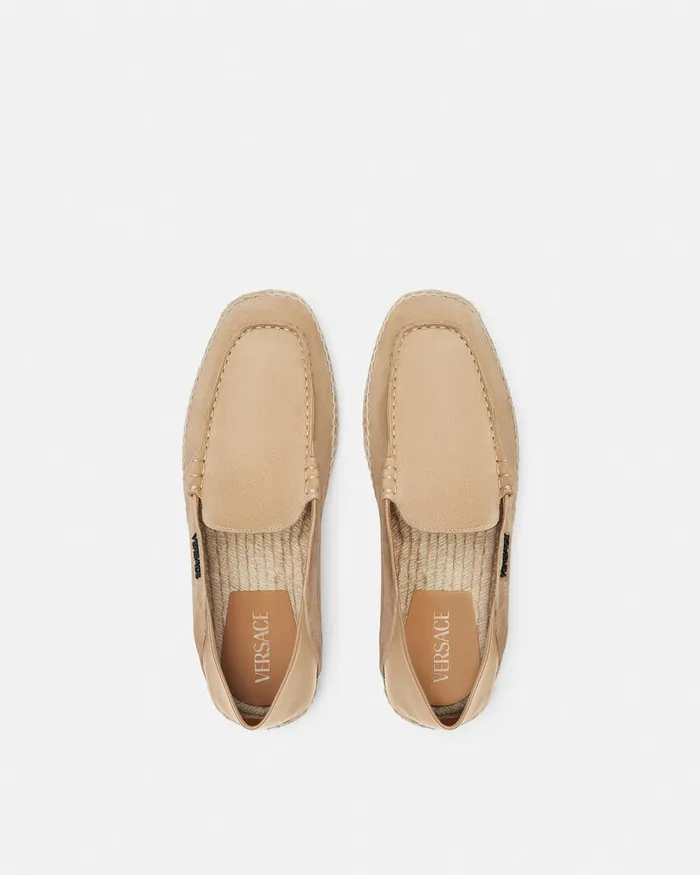 Loafers and Slippers Men Versace Logo Suede Espadrilles Beige