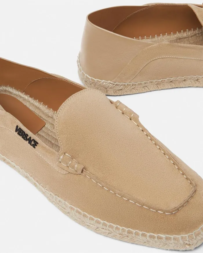 Loafers and Slippers Men Versace Logo Suede Espadrilles Beige