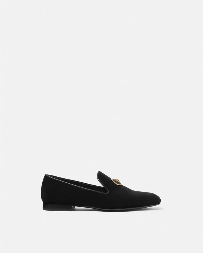 Loafers and Slippers Men Versace Medusa Velvet Slippers Blackgold