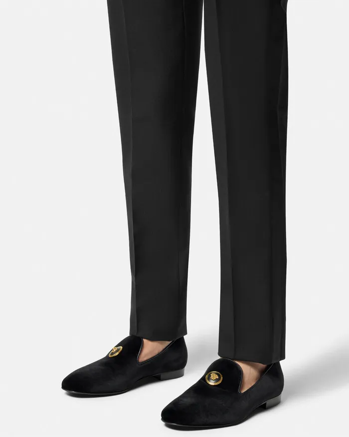 Loafers and Slippers Men Versace Medusa Velvet Slippers Blackgold