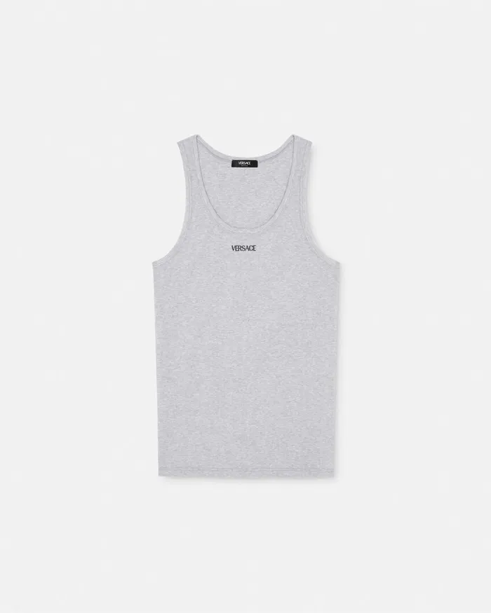Loungewear and Pajamas Men Versace Logo Ribbed Tank Top Gray