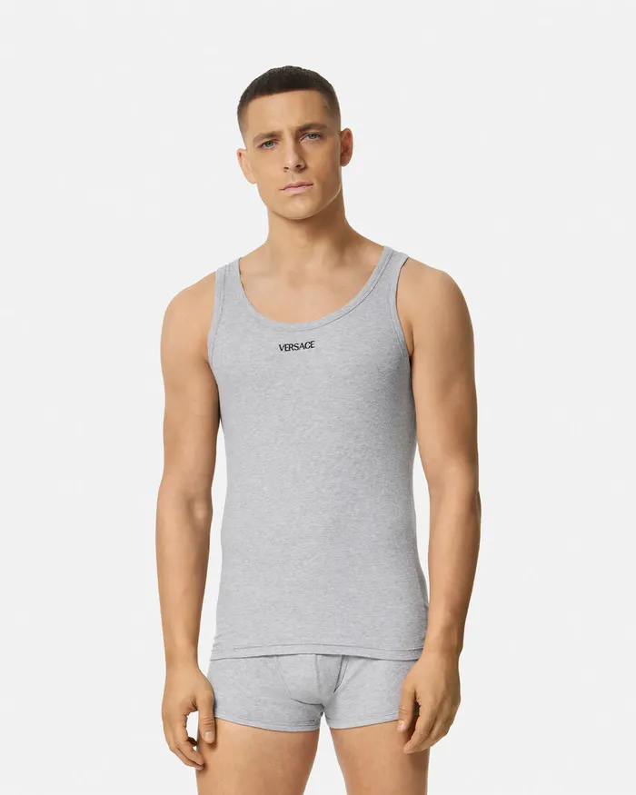 Loungewear and Pajamas Men Versace Logo Ribbed Tank Top Gray