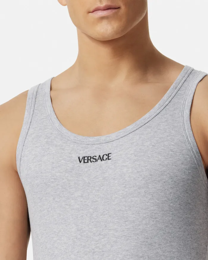 Loungewear and Pajamas Men Versace Logo Ribbed Tank Top Gray