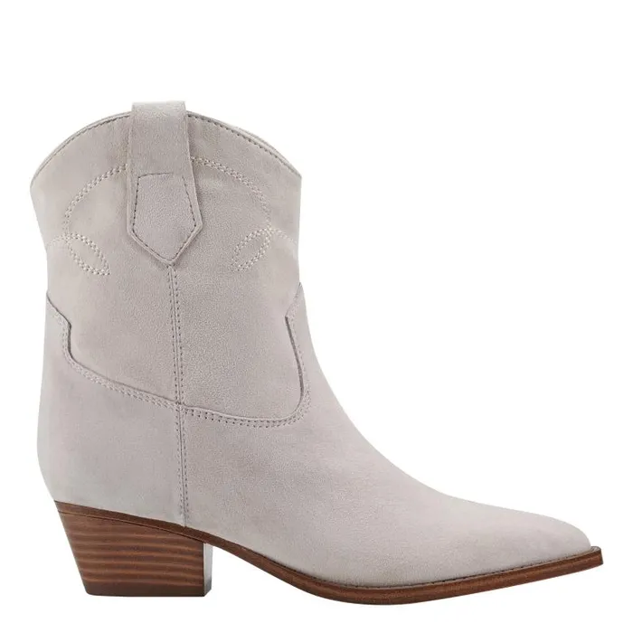 Marc Fisher Booties Women Nonie Western Ankle Bootie Taupe Leather