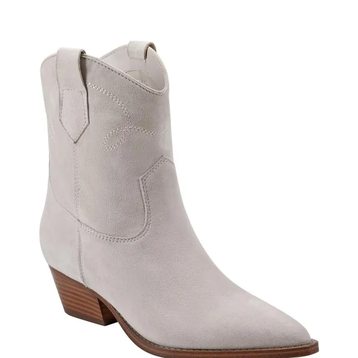 Marc Fisher Booties Women Nonie Western Ankle Bootie Taupe Leather