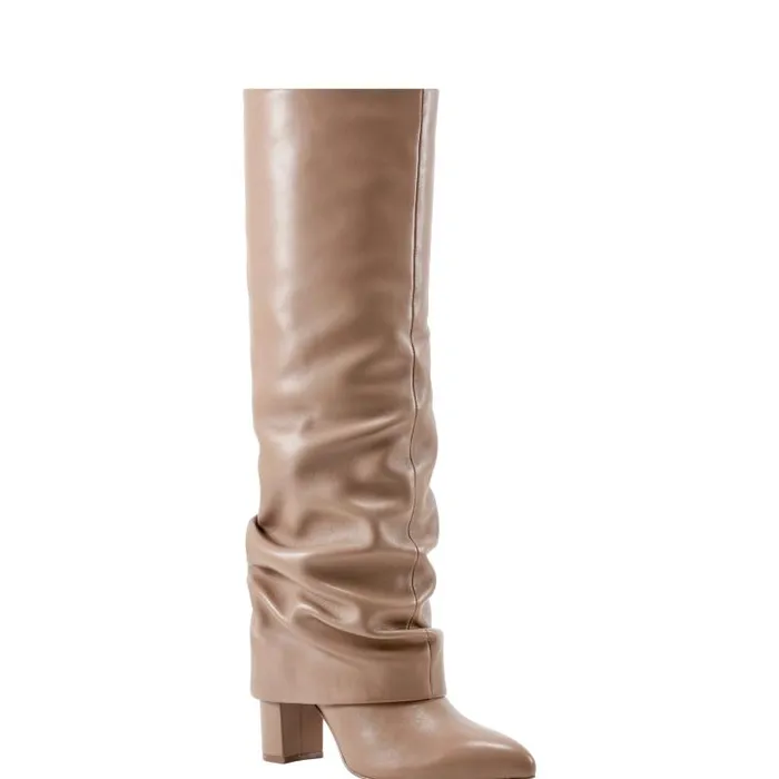 Marc Fisher Boots and Booties Women Lalita Foldover Dress Boot Light Natural Leather