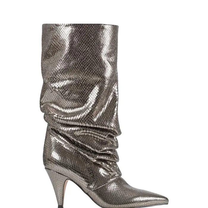Marc Fisher Boots and Booties Women Paityn Scrunch Dress Boot Pewter Leather