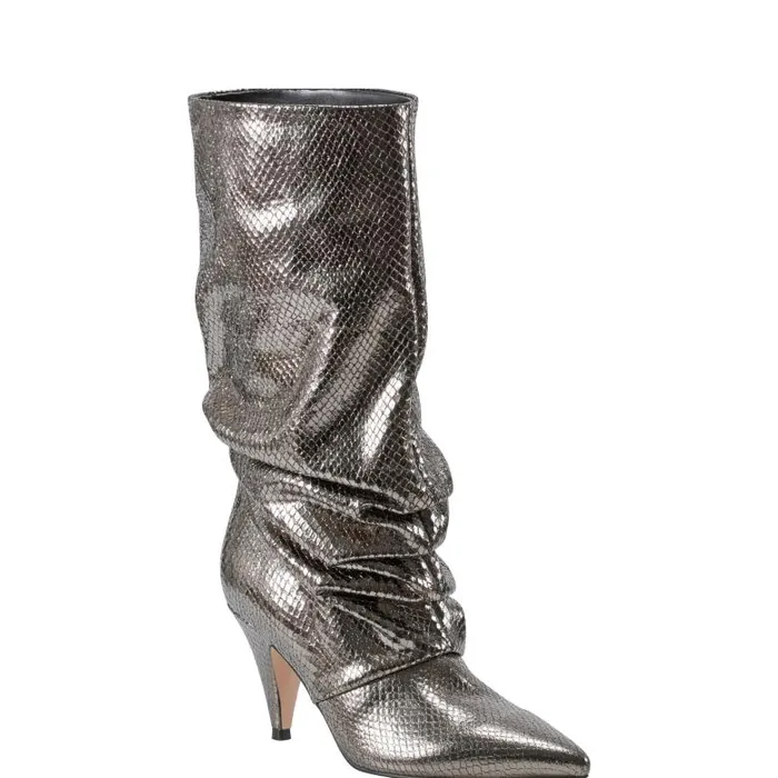 Marc Fisher Boots and Booties Women Paityn Scrunch Dress Boot Pewter Leather