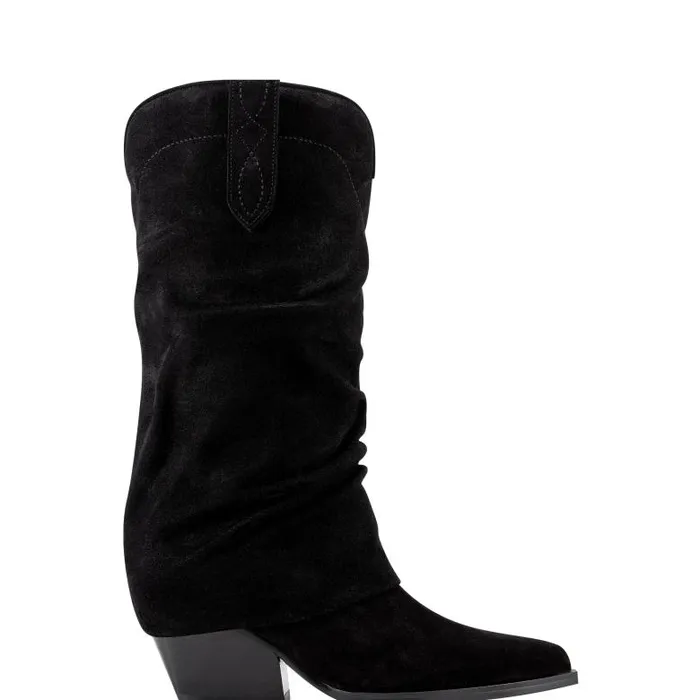 Marc Fisher Boots Women Calysta Block Heel Pointy Toe Boot Black