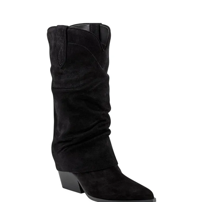 Marc Fisher Boots Women Calysta Block Heel Pointy Toe Boot Black