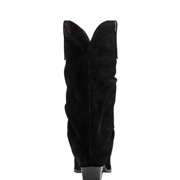 Marc Fisher Boots Women Calysta Block Heel Pointy Toe Boot Black