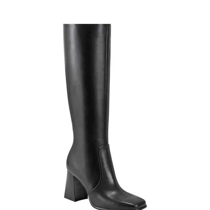 Marc Fisher Dress Boots Women Dreeam Block Heeled Boot Black Leather