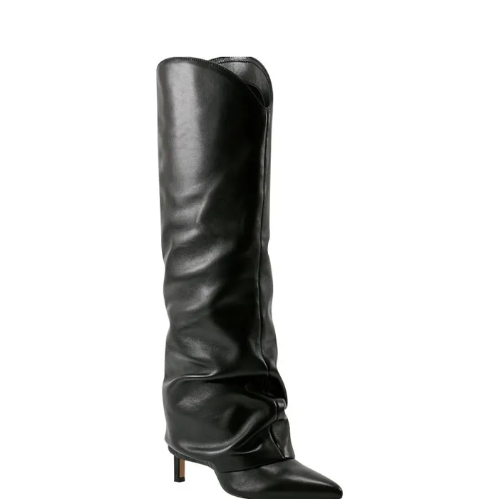 Marc Fisher Dress Boots Women Nairine Foldover Dress Boot Black Leather