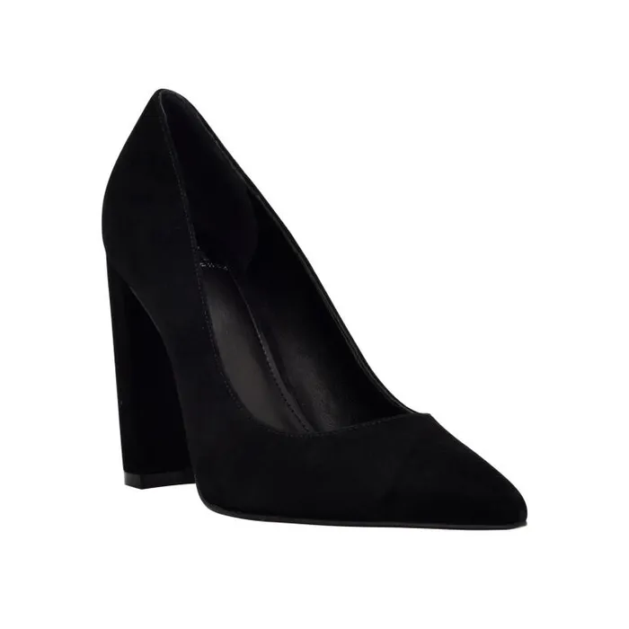 Marc Fisher Heels and Pumps Women Abilene Block Heel Pointy Toe Pump Black Suede
