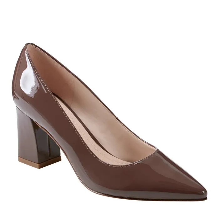 Marc Fisher Heels and Pumps Women Zala Block Heel Pointy Toe Pump Dark Brown Patent Leather
