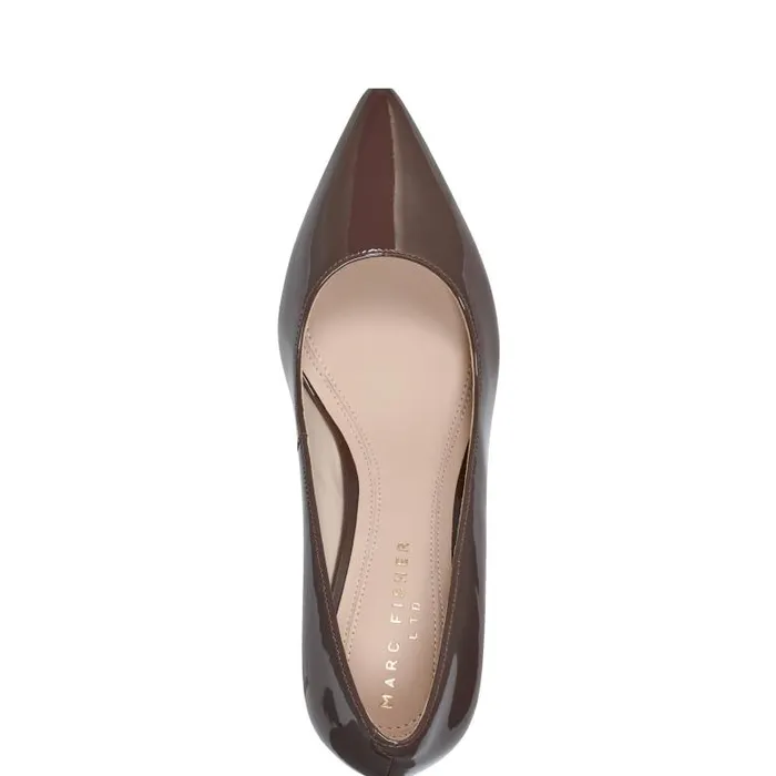Marc Fisher Heels and Pumps Women Zala Block Heel Pointy Toe Pump Dark Brown Patent Leather