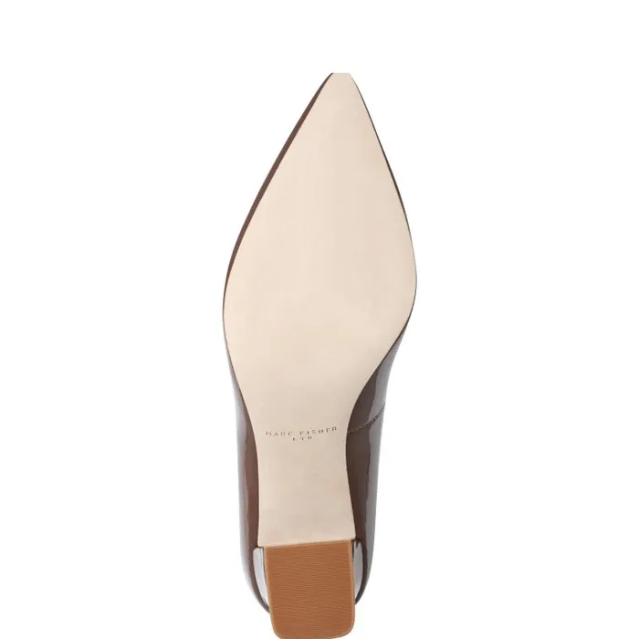 Marc Fisher Heels and Pumps Women Zala Block Heel Pointy Toe Pump Dark Brown Patent Leather