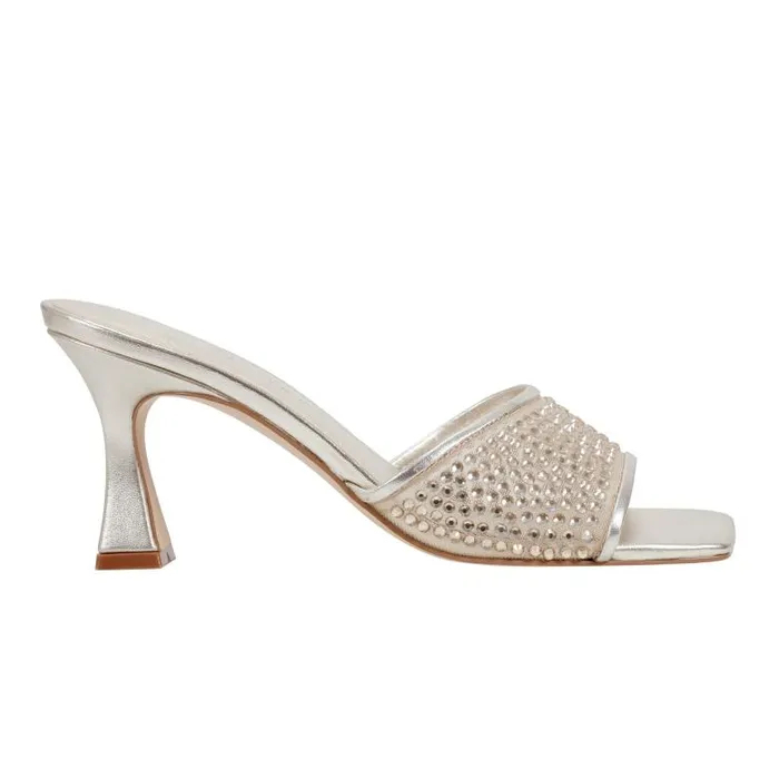 Marc Fisher Mules and Slides Women Delaney Studded Slide Sandal Platino Leather Marc Fisher Mules and Slides Women Delaney Studded Slide Sandal Platino Leather
