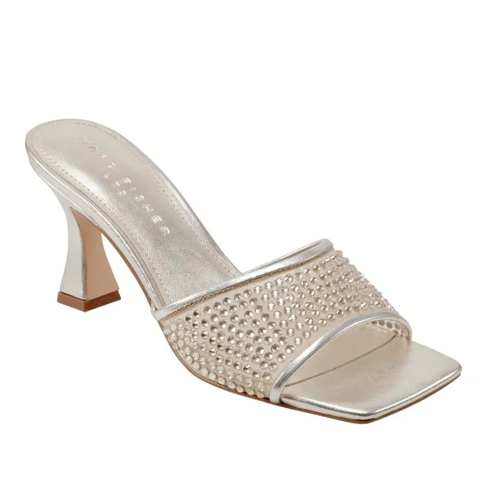 Marc Fisher Sandals Women Delaney Studded Slide Sandal Platino Leather
