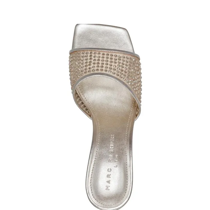 Marc Fisher Sandals Women Delaney Studded Slide Sandal Platino Leather