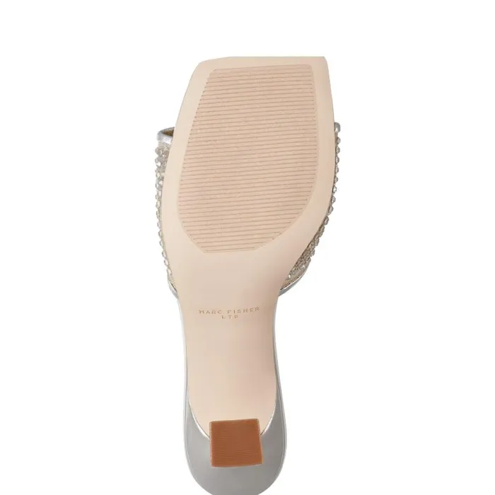 Marc Fisher Sandals Women Delaney Studded Slide Sandal Platino Leather