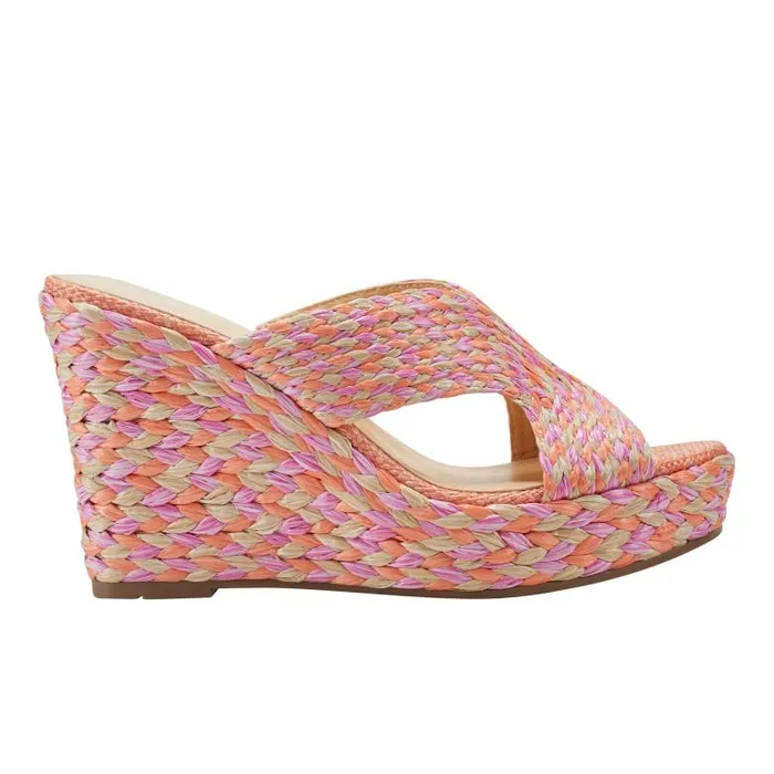 Marc Fisher Sandals Women Kalisha Espadrille Wedge Sandal Orange Multi