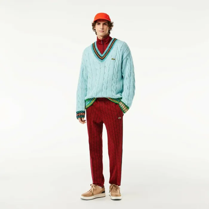 Matching Sets Men Lacoste Men039s Jacquard Monogram Paris Sweatpants Bordeaux Red Swm