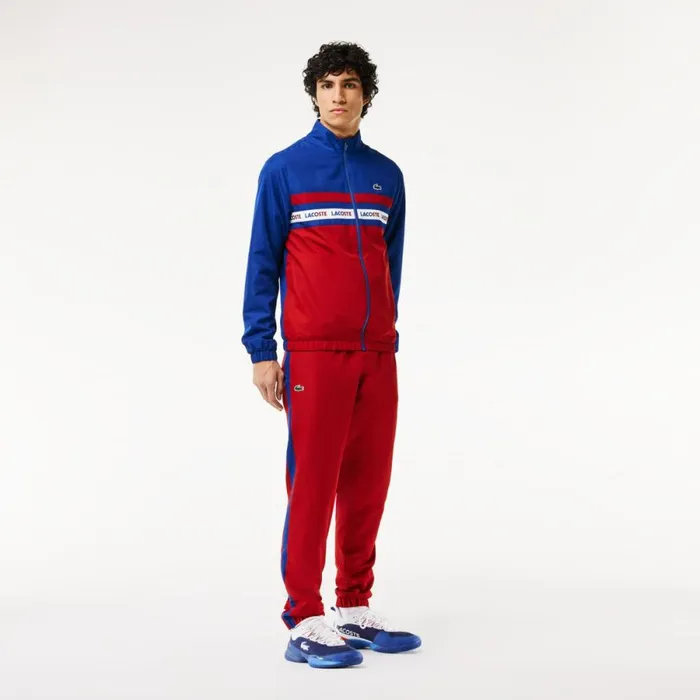 Matching Sets Men Lacoste Men039s Logo Stripe Tennis Sweatsuit Navy Blue Bordeaux Is4