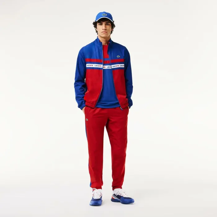 Matching Sets Men Lacoste Men039s Logo Stripe Tennis Sweatsuit Navy Blue Bordeaux Is4