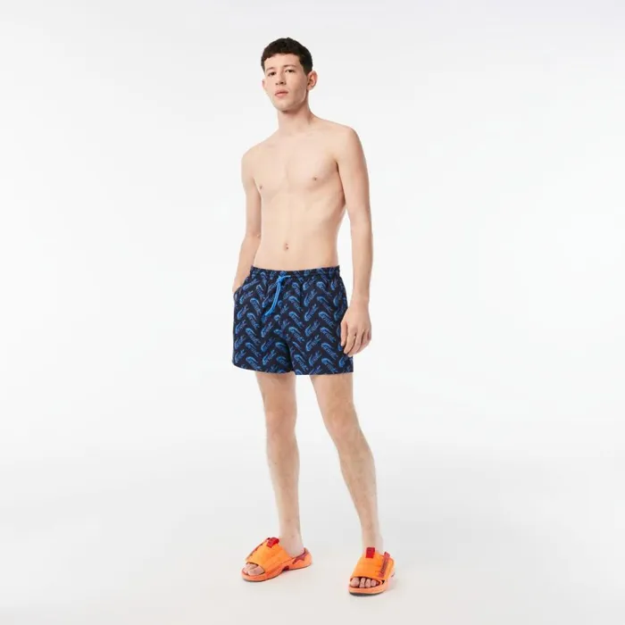 Matching Sets Men Lacoste Mens Printed Swim Trunks Navy Blue Blue F65
