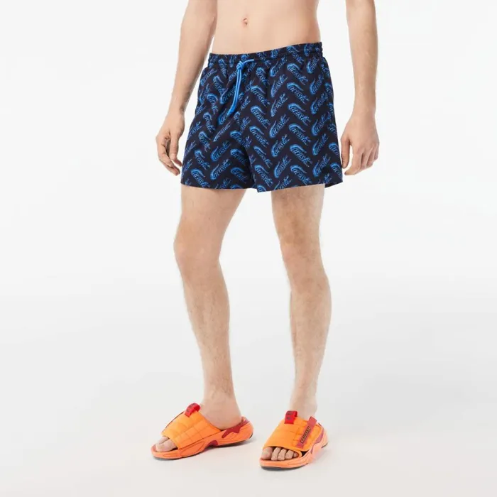 Matching Sets Men Lacoste Mens Printed Swim Trunks Navy Blue Blue F65