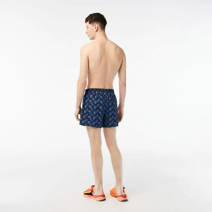 Matching Sets Men Lacoste Mens Printed Swim Trunks Navy Blue Blue F65