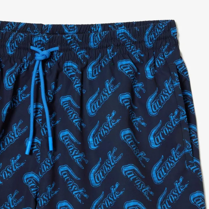 Matching Sets Men Lacoste Mens Printed Swim Trunks Navy Blue Blue F65