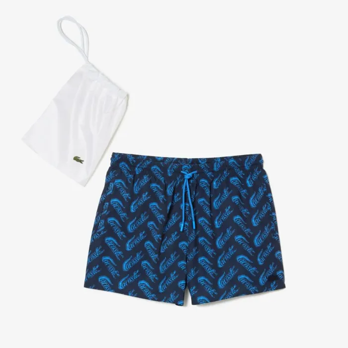 Matching Sets Men Lacoste Mens Printed Swim Trunks Navy Blue Blue F65