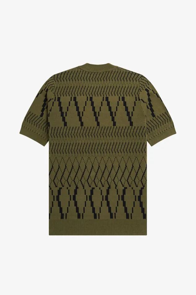 Men Argyle Panel Knitted TShirt Uniform Green Fred Perry Knitwear